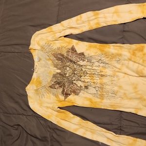 Miss Me Long Sleeve Yellow/White Tie-Dye Shirt w/ Grey & Silver Embellishments